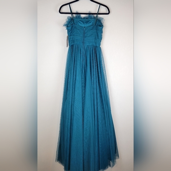 NWT City Studio Junior Ruffle-Neck Ruched Trim Gown in Teal Size 7/8 - Picture 3 of 9